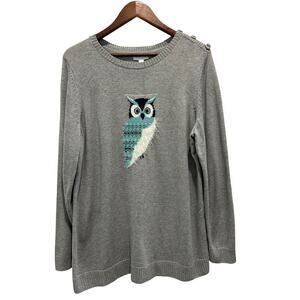 Charter Club Woman Owl Novelty Gray Sweater Size 2X